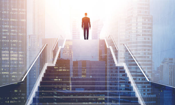 istock Man on stairs, morning city 682015296