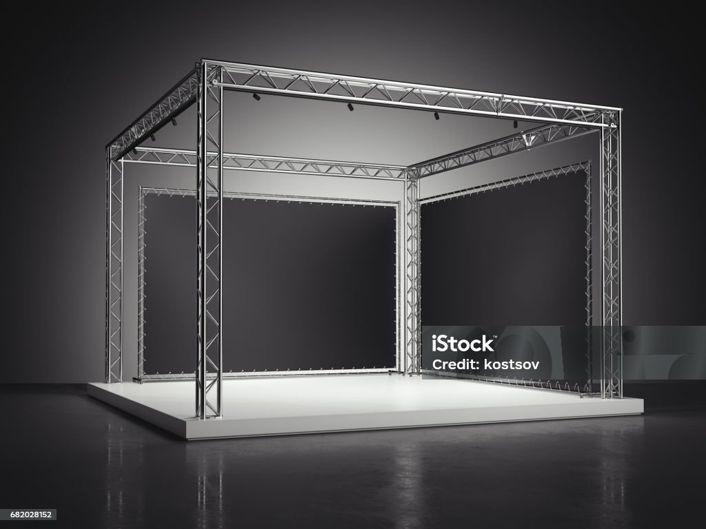 Empty Stage For Rendering Stage With Metal Framework In Dark Studio 3d Rendering Stock Photo ...