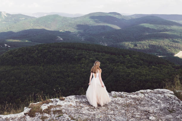 Bride with mountain views to the horizon