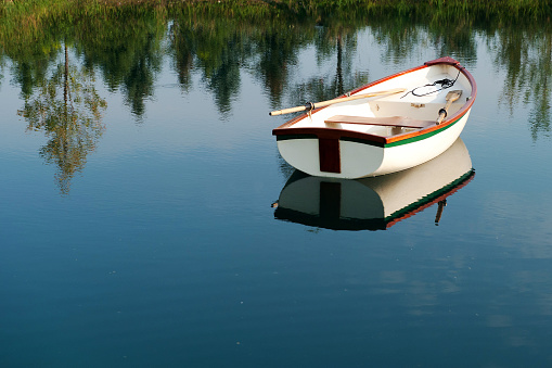 A rowboat on a little lake