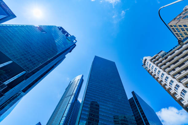 istock Business skyscrapers in downtown and skies. 682043218
