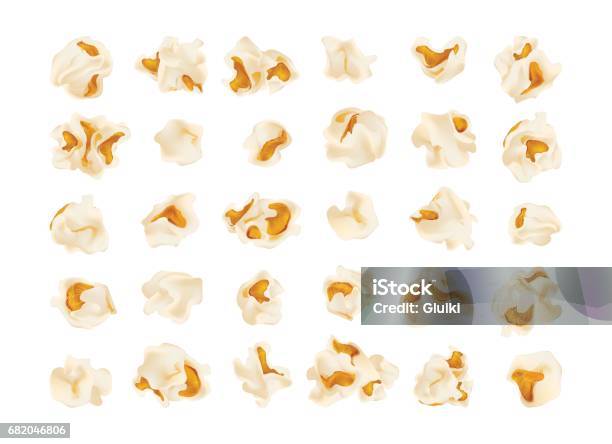 Set Of Popcorn Isolated On White Stock Illustration - Download Image Now - Popcorn, Three Dimensional, Cut Out