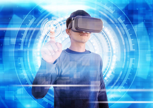 istock Asian man wearing virtual reality glasses 682063980