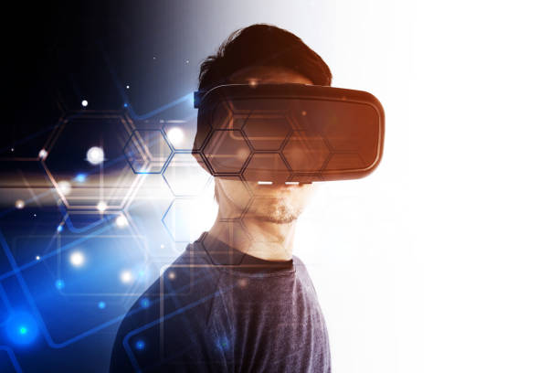istock Asian man wearing virtual reality glasses 682064824