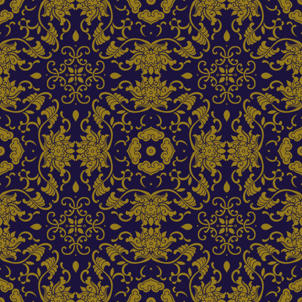 istock Antique seamless background Asian botanic garden spiral vine leaf flower chintz 682067038