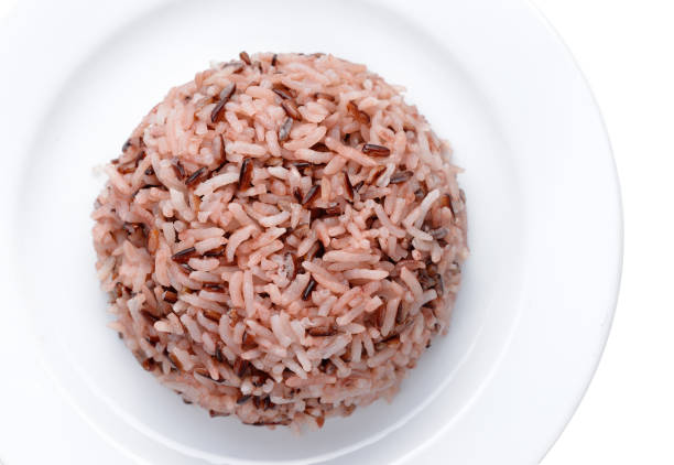 istock Steamed berry rice or black jasmine rice on dish 682068072