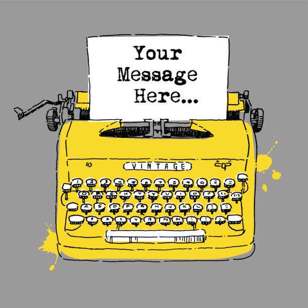 Ink drawing of vintage style typewriter with with space for text. Ink drawing of vintage style typewriter with space for text. Grunge spray paint background. Vector illustration for greeting cards, advertising, web pages. retro typewriter stock illustrations