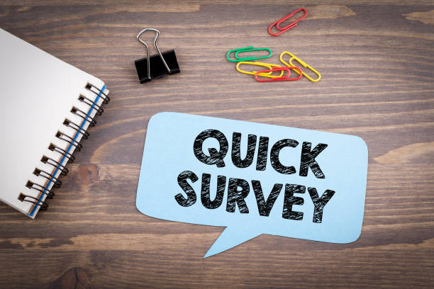 istock Quick Survey. Speech Bubble on a dark textured wooden background 682084954