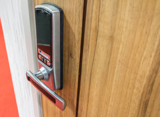 istock Digital lock for door on wood door 682085288