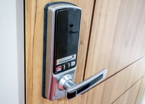 istock Digital lock for door on wood door 682085366