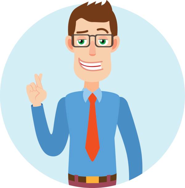 Businessman with crossed fingers Businessman with crossed fingers. Portrait of Cartoon Businessman Character. Vector illustration in a flat style. fingers crossed illustrations stock illustrations