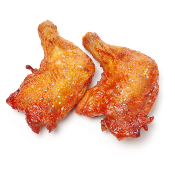 白い背景の上のロースト チキン (クリックで詳細) - roast chicken chicken roasted spit roasted ストックフォトと画像