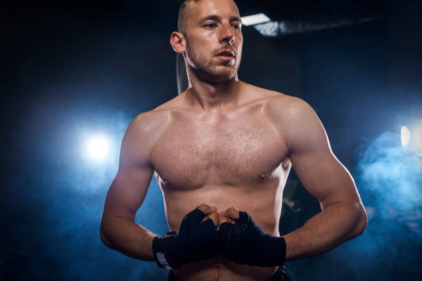 istock Front view of muscular male boxer 682105050