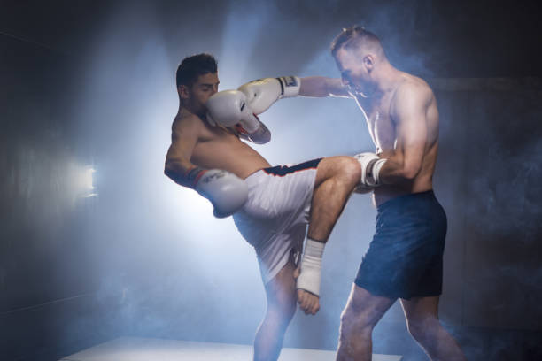 istock Two boxers athletes training in the gym 682114982