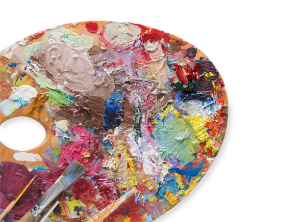 istock Art palette with colorful paint strokes, isolated 682123362