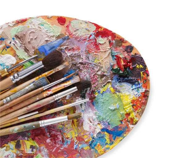 istock Art palette with colorful paint strokes, isolated 682123418