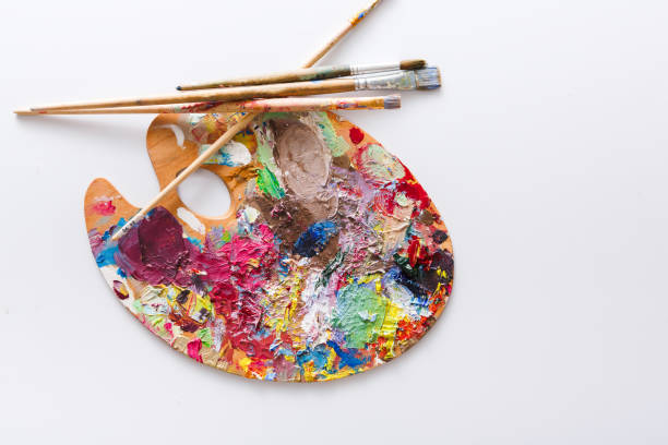 istock Art palette with colorful paint strokes, isolated 682125612