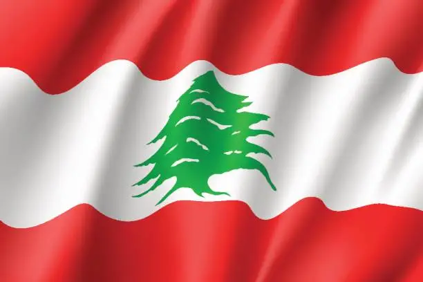 Vector illustration of Waving flag of Lebanese Republic.