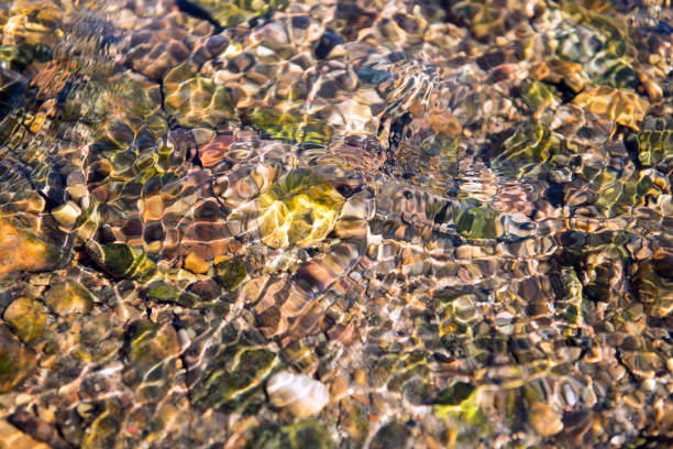 Close up photo of beautiful transparent mountain stream stock photo