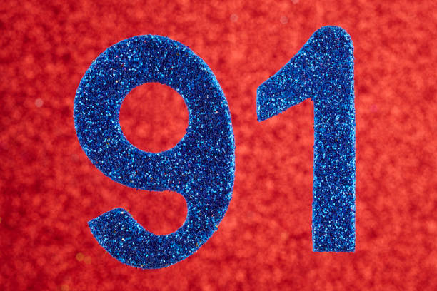 istock Number ninety-one blue color over a red background. Anniversary. 682128966