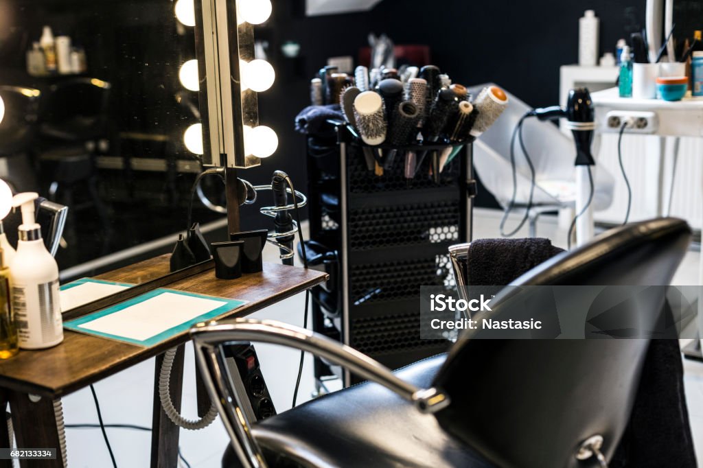 Hair Salon Interior Hair Salon Interior with empty chair ,waiting for customer Hair Salon Stock Photo