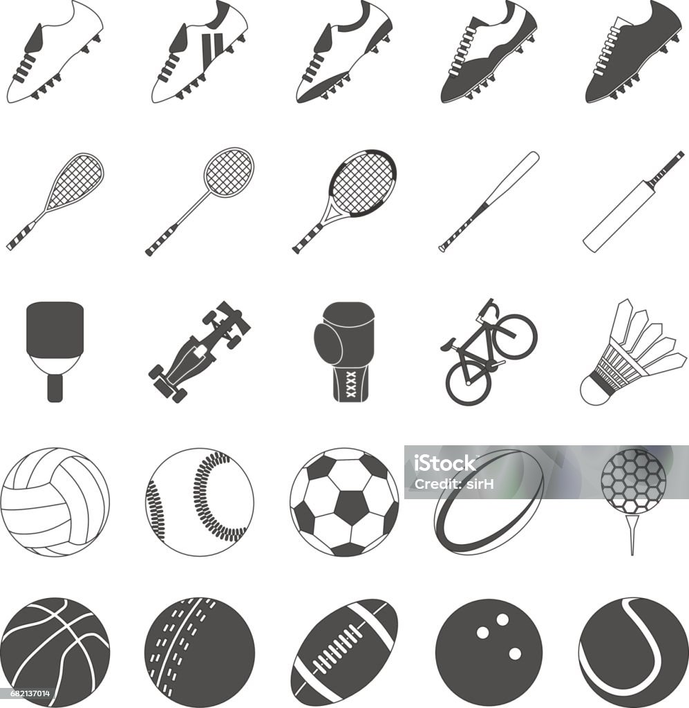 Vektor-Sportpaket für Symbole und Icons - Lizenzfrei Badmintonschläger Vektorgrafik