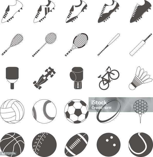 Vektorsportpaket Für Symbole Und Icons Stock Vektor Art und mehr Bilder von Badmintonschläger - Badmintonschläger, Kricketball, Squash