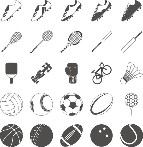 illustrazioni stock, clip art, cartoni animati e icone di tendenza di pacchetto vettore sportivo per simboli e icone - racchetta da volano