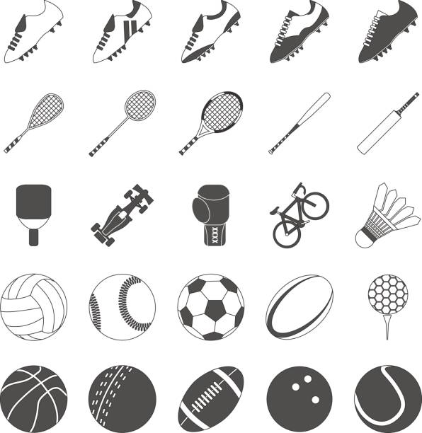 Sports Vector Pack for Symbols and Icons Sports Vectors for various popular sports such as football, rugby, soccer, tennis, badminton, racing, table tennis, squash, baseball, cricket, boxing, golf and bowling. badminton racket stock illustrations