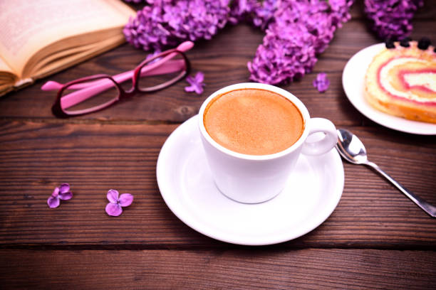 istock Espresso in a white cup with a saucer 682137386