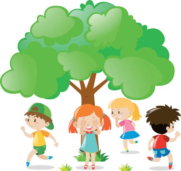 дети, играющие в прятки в парке - clip path stock illustrations