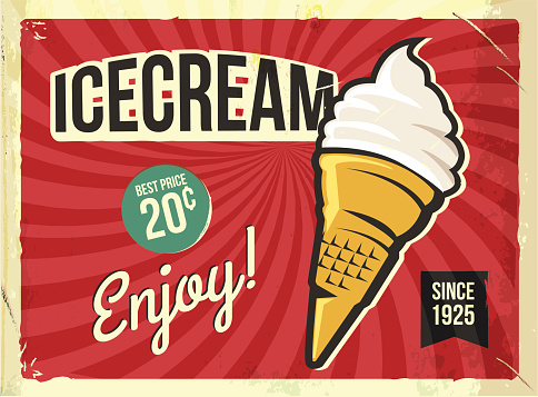 Grunge retro metal sign with icecream. Vintage advertising poster. Old fashioned design