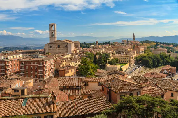 A stunning view of Perugia on a sunny day. Umbria, Italy