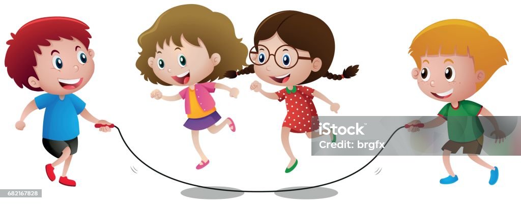 Four kids playing jump rope Four kids playing jump rope illustration Jump Rope stock vector