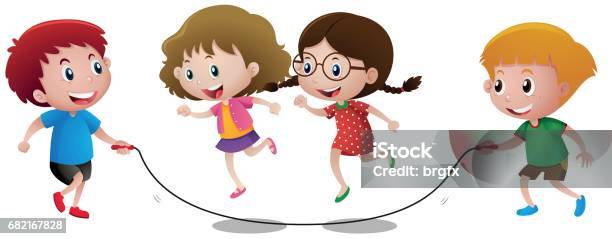 Four Kids Playing Jump Rope Stock Illustration - Download Image Now - Jump Rope, Clip Art, Child