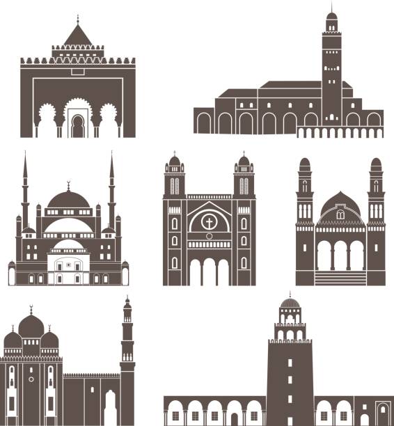 북아프리카. 아키텍처입니다. 흰색 바탕에 아프리카 관광 - egypt islam cairo mosque stock illustrations