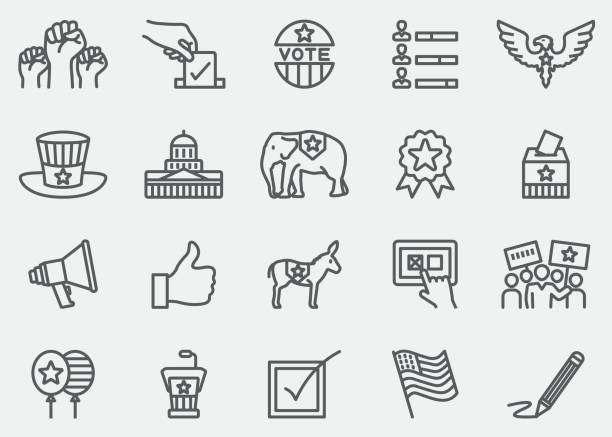 ilustrações de stock, clip art, desenhos animados e ícones de election and politics line icons | eps 10 - interface icons election voting usa