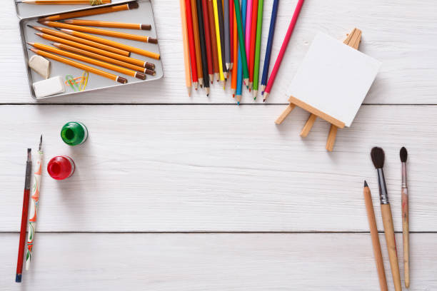 istock Drawing tools, stationary, workplace of artist 682187458
