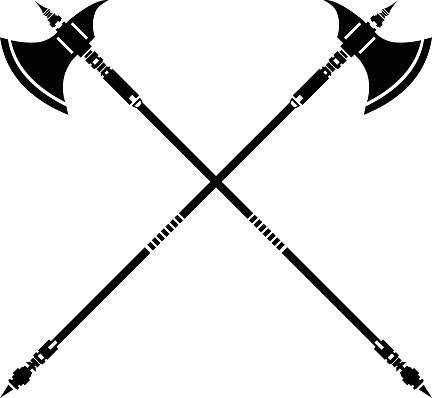 Vector illustration of an ancient crossed halberds silhouette Icon.