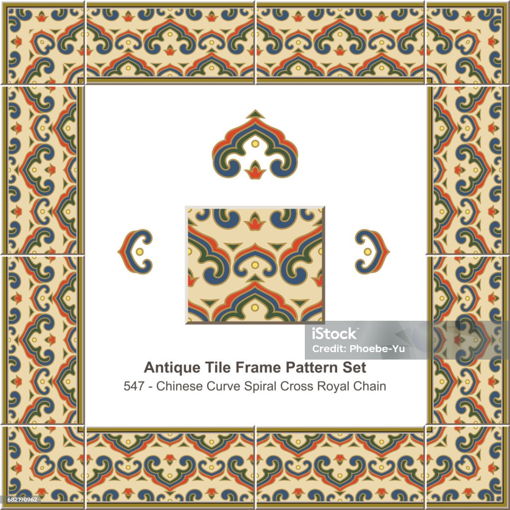 Chain Tile Pattern Antique Tile Frame Pattern Set Chinese Curve Spiral Cross Royal Chain ...