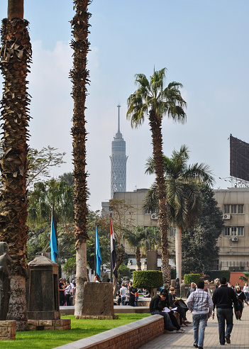 Cairo, Egypt - January 20, 2011: View of the Cairo Tower from the territory of the Cairo Museum