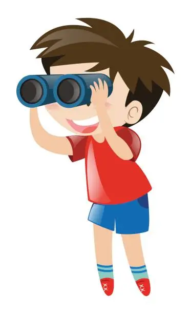 Vector illustration of Little boy using binocular