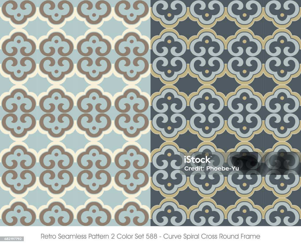 Cross Round Pattern Retro Seamless Pattern 2 Color Set Curve Spiral Cross Round Frame Stock ...