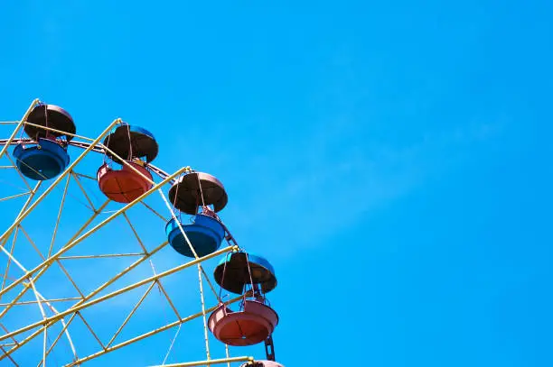 Wheel of review in the park on blue sky background