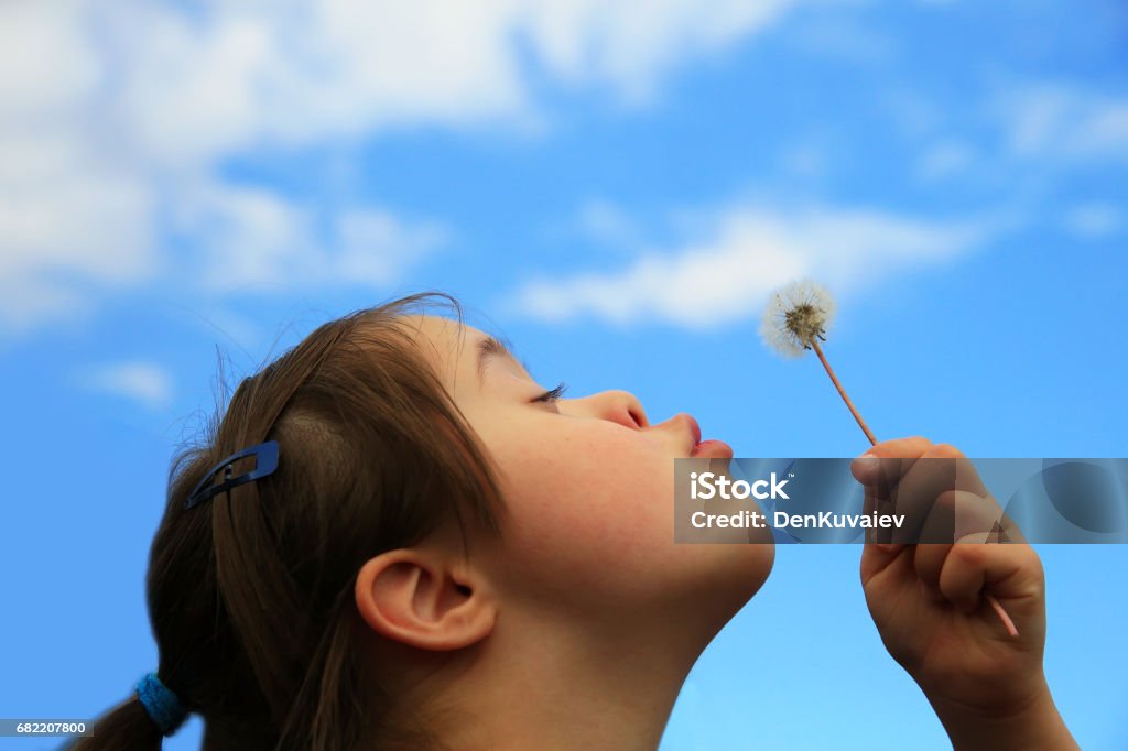 Kleines Mädchen Blasen Löwenzahn - Lizenzfrei Down-Syndrom Stock-Foto