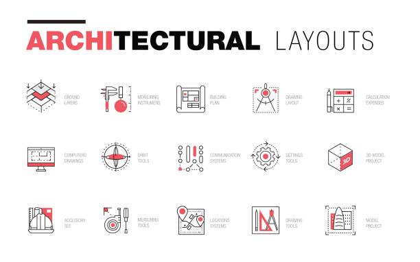 Architectural layouts in Trendy polygonal Architectural layouts in Trendy polygonal  line composition. Thin icons of buildings. Professional projects drawing. Awesome contour geometry style with pictogram of future for your design. architect stock illustrations