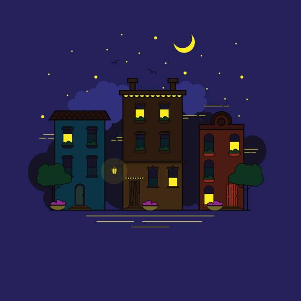 istock Night city in flat style. Urban landscape for banners and websites headers 682212886