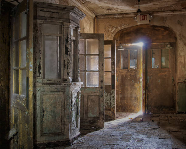 Ticket booth in an abandoned auditorium