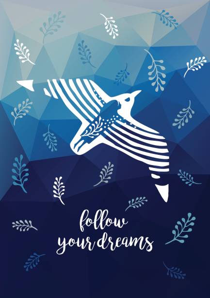 Flying Girl - Follow Your Dreams An original artwork vector illustration of a flying woman-bird on low-poly background. This inspirational design can be a travel postcard, invitation or flyer. women flying bird freedom stock illustrations