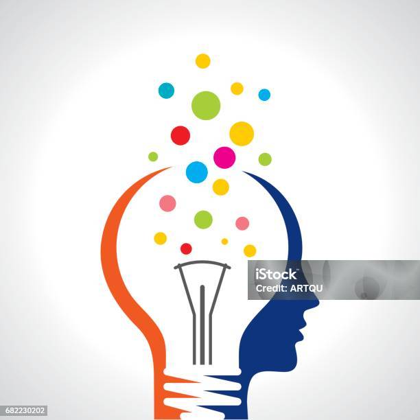 Idea Solution Bulb Human Man Head Brain Concept Illustration Art Stock Illustration - Download Image Now